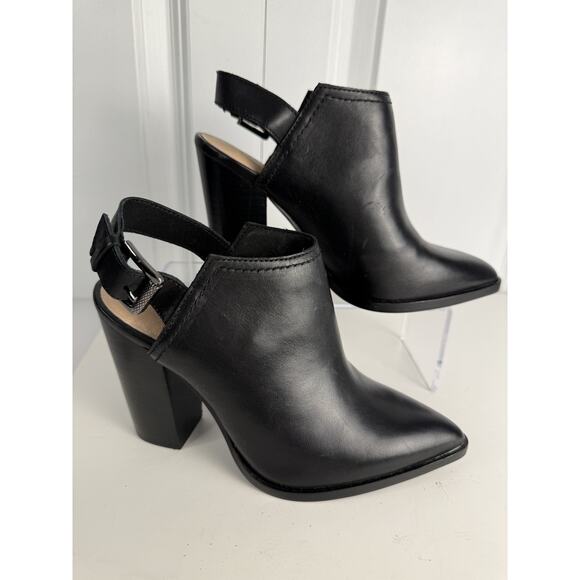 Halogen Black Leather Pointy Toe Slingback Booties/Mules 5 NWOB - Picture 4 of 8